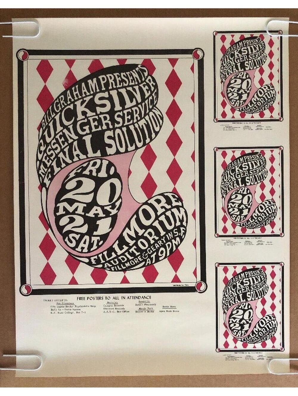 Bill Graham Concert Poster Quicksilver Fillmore Auditorium We Wilson Bootleg 60s